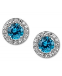 Blue perfection. B. Brilliant's pretty circular stud earrings feature round-cut London blue cubic zirconias encircled by round-cut clear zirconias (3 ct. t.w.) set in sterling silver. Approximate diameter: 3/8 inch. Blue perfection. B. Brilliant's pretty circular stud earrings feature round-cut London blue cubic zirconias encircled by round-cut clear zirconias (3 ct. t.w.) set in sterling silver. Approximate diameter: 3/8 inch.