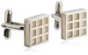 Geoffrey Beene Mens Polished Rhodium Open Grid Square With Faux Mother Of Pearl Cufflinks