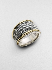 From the Wheaton Collection. A strikingly simple design combining woven rows of sterling silver with polished edges of 18k yellow gold. Sterling silver and 18k yellow gold Made in USA From the Wheaton Collection. A strikingly simple design combining woven rows of sterling silver with polished edges of 18k yellow gold. Sterling silver and 18k yellow gold Made in USA