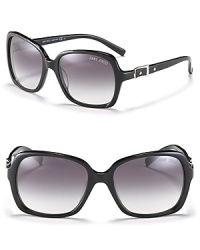 Stand out from the crowd in oversized square frame sunglasses with silver buckle detail at temples from Jimmy Choo. Stand out from the crowd in oversized square frame sunglasses with silver buckle detail at temples from Jimmy Choo.