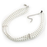 3 Strand White Glass Pearl Fashion Choker (6mm) 3 Strand White Glass Pearl Fashion Choker (6mm)