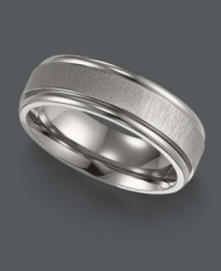Don't sacrifice comfort for style when you can have both. Triton men's ring features a smooth fit and chic, edged design in hypoallergenic titanium. Approximate band width: 7 mm. Sizes 8-15. Don't sacrifice comfort for style when you can have both. Triton men's ring features a smooth fit and chic, edged design in hypoallergenic titanium. Approximate band width: 7 mm. Sizes 8-15.