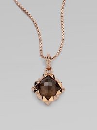 From the Superstud Collection. A faceted dome of deeply toned smoky quartz is layered over mother-of-pearl, creating richness and depth in this striking pendant within a spiky zigzag setting on a glowing box chain.Smoky quartz and white mother-of-pearlRose goldplated sterling silverChain length, about 18Pendant length, about 1¾Lobster claspImported From the Superstud Collection. A faceted dome of deeply toned smoky quartz is layered over mother-of-pearl, creating richness and depth in this striking pendant within a spiky zigzag setting on a glowing box chain.Smoky quartz and white mother-of-pearlRose goldplated sterling silverChain length, about 18Pendant length, about 1¾Lobster claspImported
