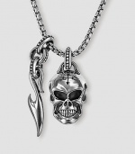 Unique neckwear features a finely detailed skull and Sparta accent in polished sterling silver. Includes 26 chain Skull: ½W X ¾H Sparta accent: ¼W X 1H Made in USA