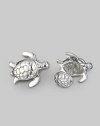 Refined reptiles, elgantly sculpted of sterling silver with a shell-design t-back. Turtle, length, about 1 Shell back diameter, about ¾ Made in USA