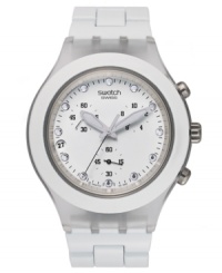 Keep your look on point this season with this fresh-white chronograph watch from Swatch's Full-Blooded collection. Keep your look on point this season with this fresh-white chronograph watch from Swatch's Full-Blooded collection.