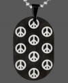 Give peace a chance. This stylish men's pendant is covered in peace sign symbols. Crafted in black ion-plated stainless steel and stainless steel. Comes with a matching bead chain. Approximate length: 24 inches. Approximate drop length: 1-7/10 inches. Approximate drop width: 1 inch.