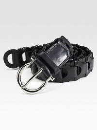 A modern, woven look crafted in Italy from fine calfskin leather with a logo-engraved, metal buckle.LeatherAbout 2 wideMade in Italy A modern, woven look crafted in Italy from fine calfskin leather with a logo-engraved, metal buckle.LeatherAbout 2 wideMade in Italy