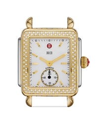 A borrowed from the boys classic with a glitzy side, this timepiece from Michele is updated with 108 carat diamonds and a Mother-of-Pearl dial. Wear this forever chic piece day or night for a hit of opulent sparkle. A borrowed from the boys classic with a glitzy side, this timepiece from Michele is updated with 108 carat diamonds and a Mother-of-Pearl dial. Wear this forever chic piece day or night for a hit of opulent sparkle.