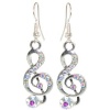 1/2 X 1 1/2 Treble Clef Earrings with Rhinestones In Aurora Borealis with Silver Finish