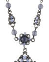 1928 Jewelry Ornate Jet and Sapphire Hues Princess Necklace