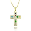 Lily Nily 18k Gold Overlay Children's White Enamel Multi Color Hearts Cross Pendant