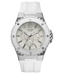 A fresh sport watch with sharp silver tone details by GUESS. A fresh sport watch with sharp silver tone details by GUESS.