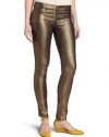 XOXO Juniors Metallic Foil Finished Denim Pant, Gold, 0
