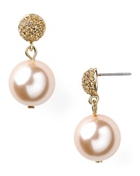 Illuminate your style with this pair of pearly drop earrings from Carolee, accented by sparkly stones and luminous danglers. Illuminate your style with this pair of pearly drop earrings from Carolee, accented by sparkly stones and luminous danglers.