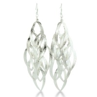 Silver Tone Shimmering Multi-Oval 4 Inch Dangle Drop Chandelier Earrings Silver Tone Shimmering Multi-Oval 4 Inch Dangle Drop Chandelier Earrings