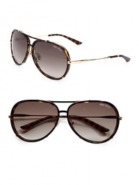 An elegant blend of stainless steel with glossy plastic accents in a classic aviator frame. Available in havana with brown gradient lens. Logo temples100% UV protectionMade in Italy An elegant blend of stainless steel with glossy plastic accents in a classic aviator frame. Available in havana with brown gradient lens. Logo temples100% UV protectionMade in Italy