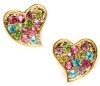 Adorable Gold Tone Sparkling Multicolor Crystal Embellished Heart Stud 1/2 Stud Earrings