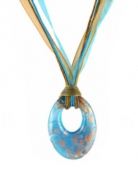 Necklace - N110 - Murano Glass Style - Open Oval Shape ~ Aqua, Copper and Silver hung on 5 Strand Organza and Cotton Cord + 2 Extension Chain Necklace - N110 - Murano Glass Style - Open Oval Shape ~ Aqua, Copper and Silver hung on 5 Strand Organza and Cotton Cord + 2 Extension Chain