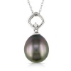 10k White Gold Black Tahitian Cultured Pearl with Diamond Accent Pendant Necklace (0.01 cttw, H-I Color, I2-I3 Clarity), 17