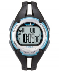 Ramp up your training regimen with this multifunctional watch by Timex. Black and turquoise resin strap and round case. Digital display dial with heart rate monitor, 50-lap chronograph and INDIGLO. Quartz movement. Water resistant to 100 meters. One-year limited warranty. Ramp up your training regimen with this multifunctional watch by Timex. Black and turquoise resin strap and round case. Digital display dial with heart rate monitor, 50-lap chronograph and INDIGLO. Quartz movement. Water resistant to 100 meters. One-year limited warranty.