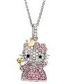 Royal and resplendent. Hello Kitty's sweet princess pendant is set in sterling silver with 14k gold over sterling silver accents and clear and pink pave crystals for a hint of shine. Approximate length: 18 inches. Approximate drop: 1 inch.