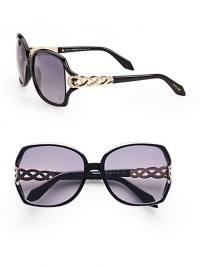 Textured and smooth, metal accented temples make this a truly glamourous, plastic style. Available in black/rose gold with smoke gradient lens. Metal accented criss-cross temples100% UV protectionMade in Italy Textured and smooth, metal accented temples make this a truly glamourous, plastic style. Available in black/rose gold with smoke gradient lens. Metal accented criss-cross temples100% UV protectionMade in Italy