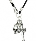 King Baby Cross Men's Skull with Traditional Cross on Braided Cord Pendant Necklace