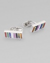 Rhodium-plated sterling silver set with semi-precious stones define these rectangular cufflinks.Rhodium-plated sterling silverAbout ½ in diam.Made in the United Kingdom