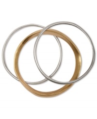 Classic style comes in pairs. This Lucky Brand bracelet set includes golden and silver bangles for mix-and-match fun. Crafted in gold and silver tone mixed metal. Approximate diameter: 3-1/8 inches. Classic style comes in pairs. This Lucky Brand bracelet set includes golden and silver bangles for mix-and-match fun. Crafted in gold and silver tone mixed metal. Approximate diameter: 3-1/8 inches.