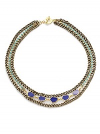 THE LOOKAgate and enamel inset detailsDouble chain design14k goldplated & 14k antique-goldplated settingToggle closureTHE MEASUREMENTLength, about 16ORIGINMade in USA THE LOOKAgate and enamel inset detailsDouble chain design14k goldplated & 14k antique-goldplated settingToggle closureTHE MEASUREMENTLength, about 16ORIGINMade in USA