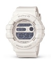 Casio's shock-resistant watch in white resin is built for both maximum performance and style, boasting techie features, an icy hue and hard-hitting attitude.