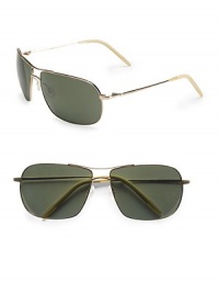 Sleek, double-bridge aviators crafted from high-quality lightweight metal. Available in gold with G-15 polarized lens. UV 400 lens 100% UV protection Imported Sleek, double-bridge aviators crafted from high-quality lightweight metal. Available in gold with G-15 polarized lens. UV 400 lens 100% UV protection Imported