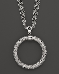 Multiple chains flank an intricately woven sterling silver circle. From Fifth Season by Roberto Coin Multiple chains flank an intricately woven sterling silver circle. From Fifth Season by Roberto Coin