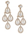 Channel romantic style in sparkling chandeliers. Carolee earrings feature a dramatic cut-out pear design accented by glittering glass stones. Crafted in gold tone mixed metal. Approximate drop: 2-3/4 inches.