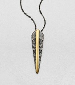 Radiant 23k goldplating on a sterling silver feather base with a link chain. 23k goldplated sterling silverSterling silverLength, about 28 to 30 adjustablePendant size, about 2.17Lobster clasp closureImported