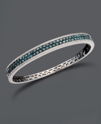 Dive into summer style with cool, blue hues. Bella Bleu by Effy Collection bangle features two rows of round-cut blue diamonds (2-3/4 ct. t.w.) edged by round-cut white diamonds (5/8 ct. t.w.). Slip on setting crafted in 14k white gold. Approximate diameter: 2-1/2 inches. Dive into summer style with cool, blue hues. Bella Bleu by Effy Collection bangle features two rows of round-cut blue diamonds (2-3/4 ct. t.w.) edged by round-cut white diamonds (5/8 ct. t.w.). Slip on setting crafted in 14k white gold. Approximate diameter: 2-1/2 inches.
