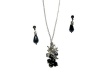 Jewelry Set, Jet Cluster Pendant Glass Bead Necklace and Drop Earrings Set