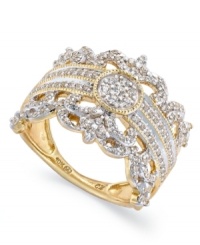 A taste of royalty. This vintage-themed crown ring features sparkling full and single-cut diamonds (3/4 ct. t.w.) set in 14k gold. A taste of royalty. This vintage-themed crown ring features sparkling full and single-cut diamonds (3/4 ct. t.w.) set in 14k gold.