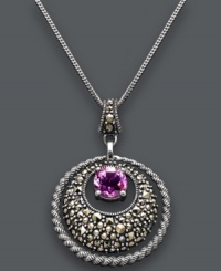 Vintage sophistication. Genevieve & Grace's pretty-in-purple pendant features a round-cut amethyst (1-1/10 ct. t.w.), sparkling marcasite and a twisted sterling silver setting. Approximate length: 18 inches. Approximate length: 18 inches. Approximate drop: 1-1/2 inches. Vintage sophistication. Genevieve & Grace's pretty-in-purple pendant features a round-cut amethyst (1-1/10 ct. t.w.), sparkling marcasite and a twisted sterling silver setting. Approximate length: 18 inches. Approximate length: 18 inches. Approximate drop: 1-1/2 inches.