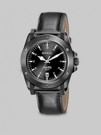 A versatile timepiece for the modern man, crafted with timeless Swiss precision and black IP treatment that coordinates with every wardrobe. Round bezel Quartz movement Date function at 6 o'clock Second hand Stainless steel case: 41.5mm (1.63) Leather strap Made in Switzerland A versatile timepiece for the modern man, crafted with timeless Swiss precision and black IP treatment that coordinates with every wardrobe. Round bezel Quartz movement Date function at 6 o'clock Second hand Stainless steel case: 41.5mm (1.63) Leather strap Made in Switzerland
