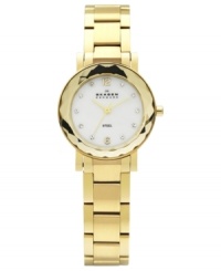 A classic watch silhouette in golden tones from Skagen Denmark. A classic watch silhouette in golden tones from Skagen Denmark.