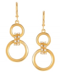 Let your style come full circle! Kenneth Cole New York's golden link drop earrings are crafted in gold tone mixed metal with crystal accents at connector. Euro-wire closure. Approximate drop length: 1-3/4 inches.