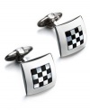 Ready, set, style! The perfect accent for the fashionable business man, these sleek square cuff links feature a sterling silver setting with an onyx (10-3/4 ct. t.w.) and Mother of Pearl checkerboard center. Approximate diameter: 5/8 inch.