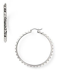 Inject some serious edge into your daytime look with this pair of spiked hoop earrings from nOir. In silver plate, it's hard to find an outfit these tough-chic beauties wouldn't work with. Inject some serious edge into your daytime look with this pair of spiked hoop earrings from nOir. In silver plate, it's hard to find an outfit these tough-chic beauties wouldn't work with.