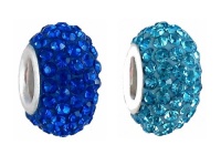 Two (2) Piece Pandora Style Charm Beads - Pave Crystal Style (14mm x 9mm) (fits Pandora, Biagi, Chamilia & Troll too) ~ Aqua Blue and Sapphire Blue (FB152) Two (2) Piece Pandora Style Charm Beads - Pave Crystal Style (14mm x 9mm) (fits Pandora, Biagi, Chamilia & Troll too) ~ Aqua Blue and Sapphire Blue (FB152)