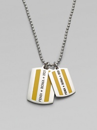 Traditional dog tag inspired design in a metal enamel finish.Metal enamelNecklace, about 24 longMade in Italy Traditional dog tag inspired design in a metal enamel finish.Metal enamelNecklace, about 24 longMade in Italy