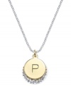 Letter perfection. This sterling silver necklace holds a pendant set in 14k gold and sterling silver plated topped with a P and adorned with crystal for a stunning statement. Approximate length: 18 inches. Approximate drop: 7/8 inch. Approximate drop width: 5/8 inch.