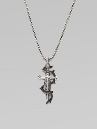 A bold, utterly modern look in sterling silver, detailed with a black sapphire vine. Sterling silver Sapphire Pendant, about 2 long Necklace, about 2 long Imported A bold, utterly modern look in sterling silver, detailed with a black sapphire vine. Sterling silver Sapphire Pendant, about 2 long Necklace, about 2 long Imported