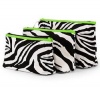 Zebra Print 3 Piece Cosmetic Makeup Bag Set Lime Green Trim / Black & White